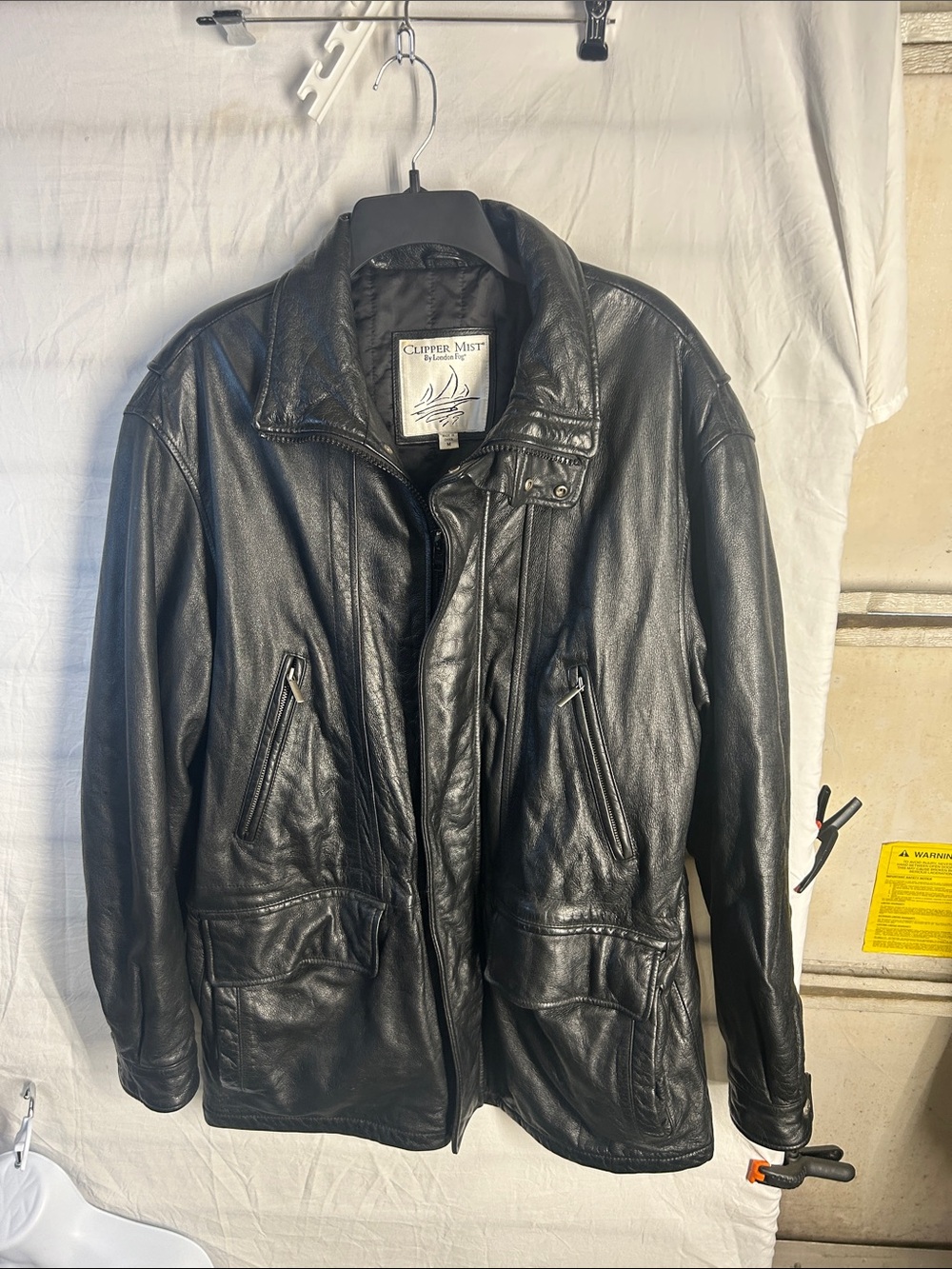 London Fog Black Leather Bomber Jacket